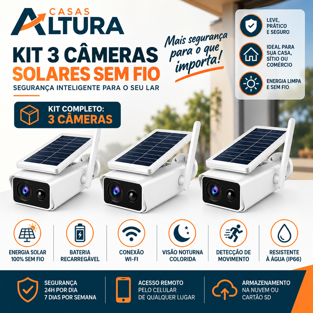 Câmera de Segurança Externa IP Wifi HD com Energia solar